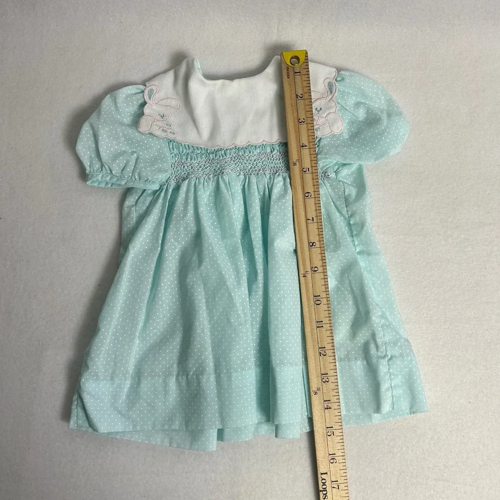Vintage Carters Kids 12 Months Pink Blue Smocked Peter Pan Collar‎ Dress Lot 2pc
